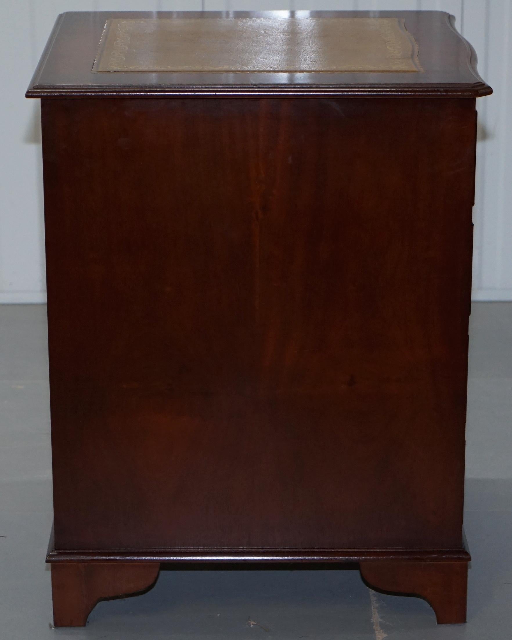 20th Century Luxury Curved Front Mahogany with Green Leather Double Filing Cabinet Desk Avail