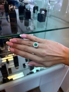 Luxury Cushion Cut Tsavorite and diamond HALO RING -GREEN GARNET FINE JEWELRY