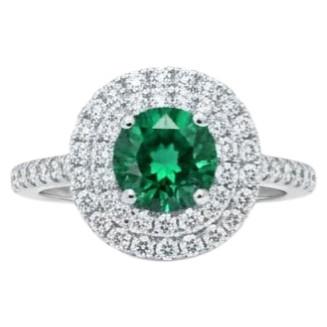Anello aureolato di lusso con tsavorite e diamanti taglio cuscino per donna - Gioielli preziosi