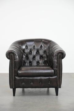 Luxury dark cowhide Chesterfield club armchair in English style