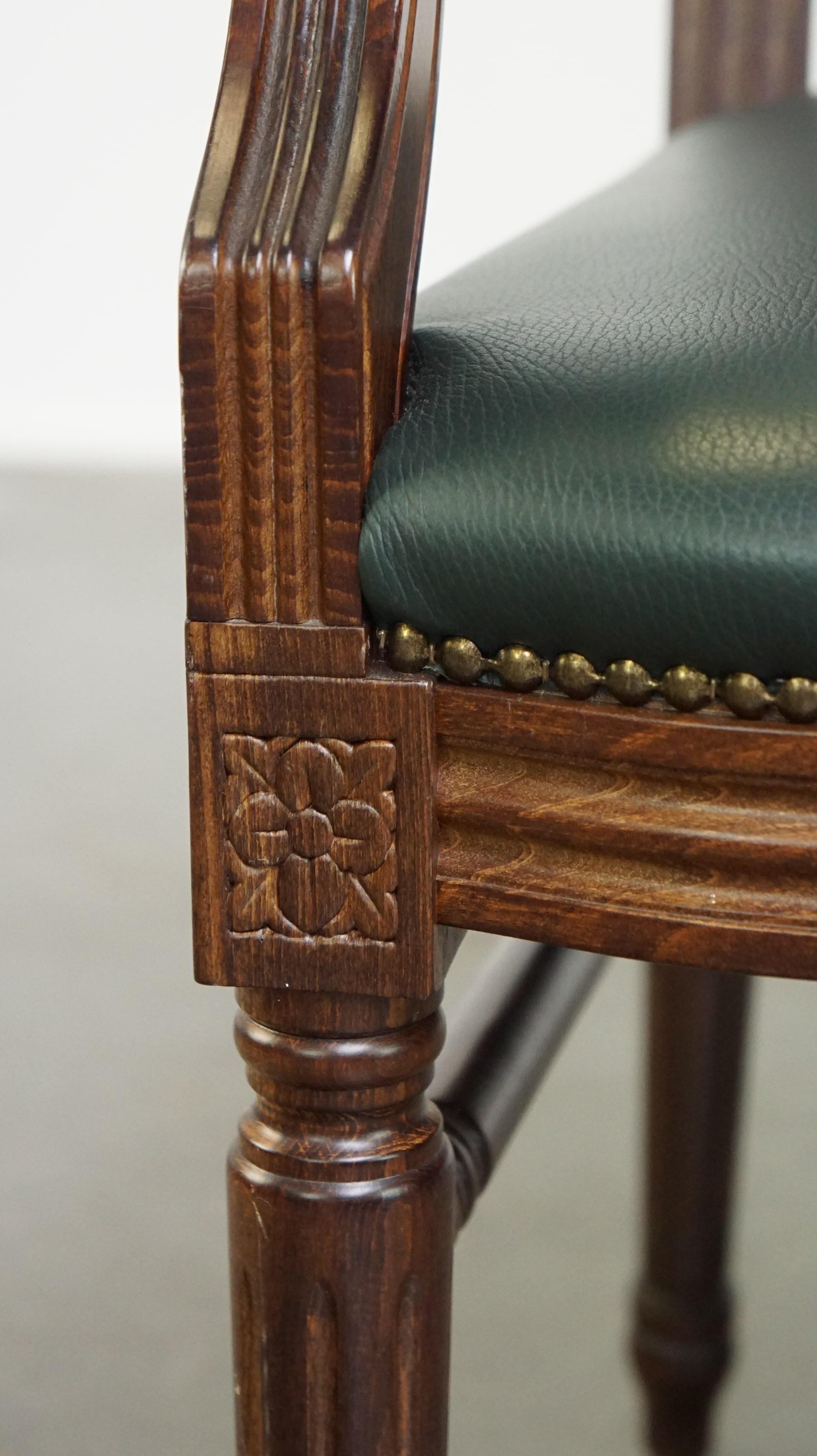 Luxury dark green cowhide leather English Gainsborough chair For Sale 4