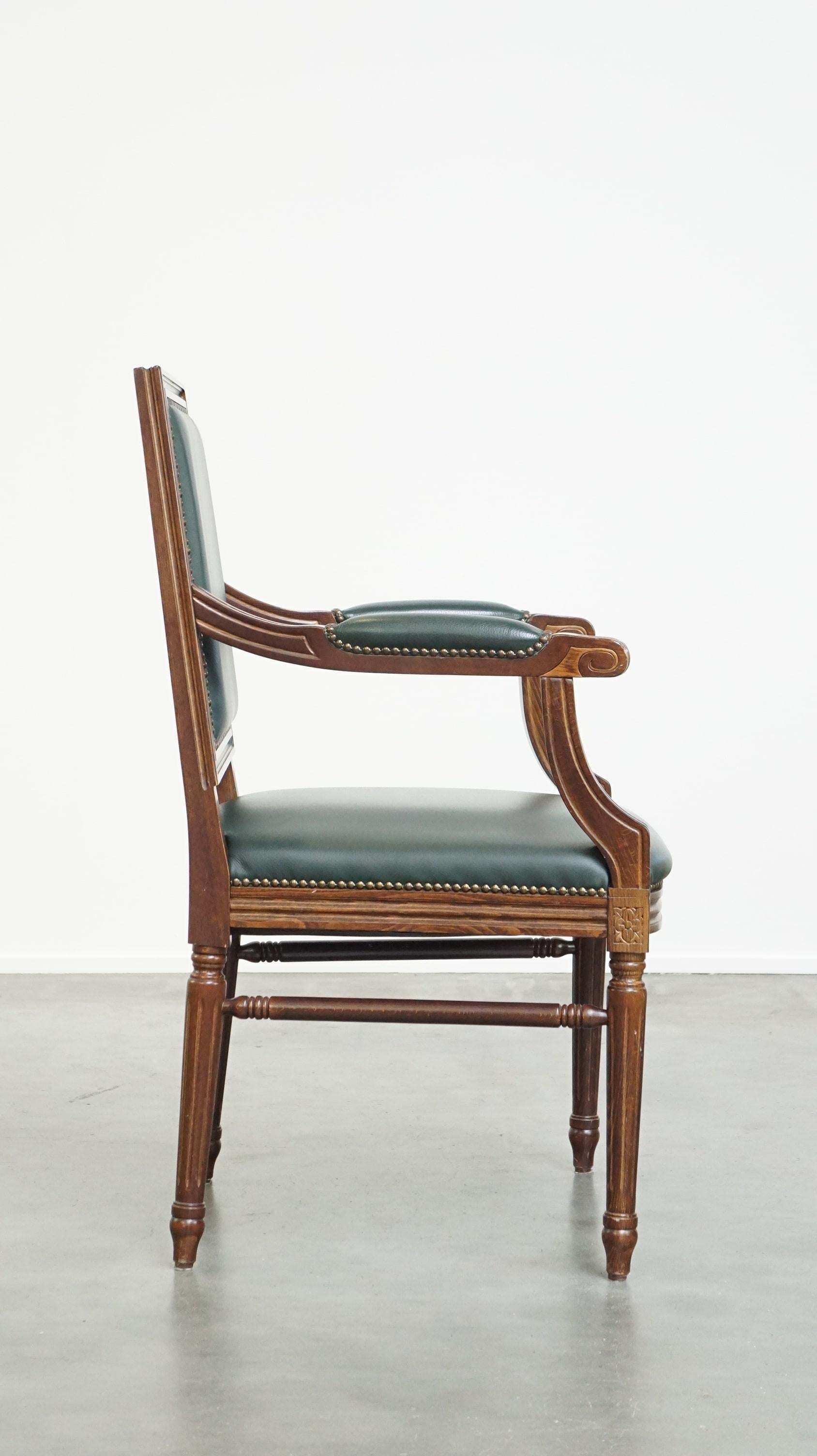 Hand-Crafted Luxury dark green cowhide leather English Gainsborough chair For Sale