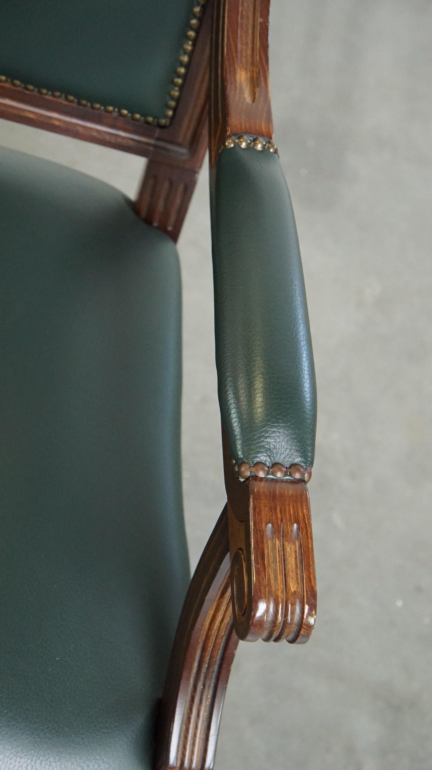 Luxury dark green cowhide leather English Gainsborough chair For Sale 2