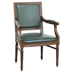 Luxury dark green cowhide leather English Gainsborough chair