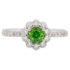 Luxury Demantoid Ring with Earth Mined Diamonds: 14K Solid White Gold, Round 5mm