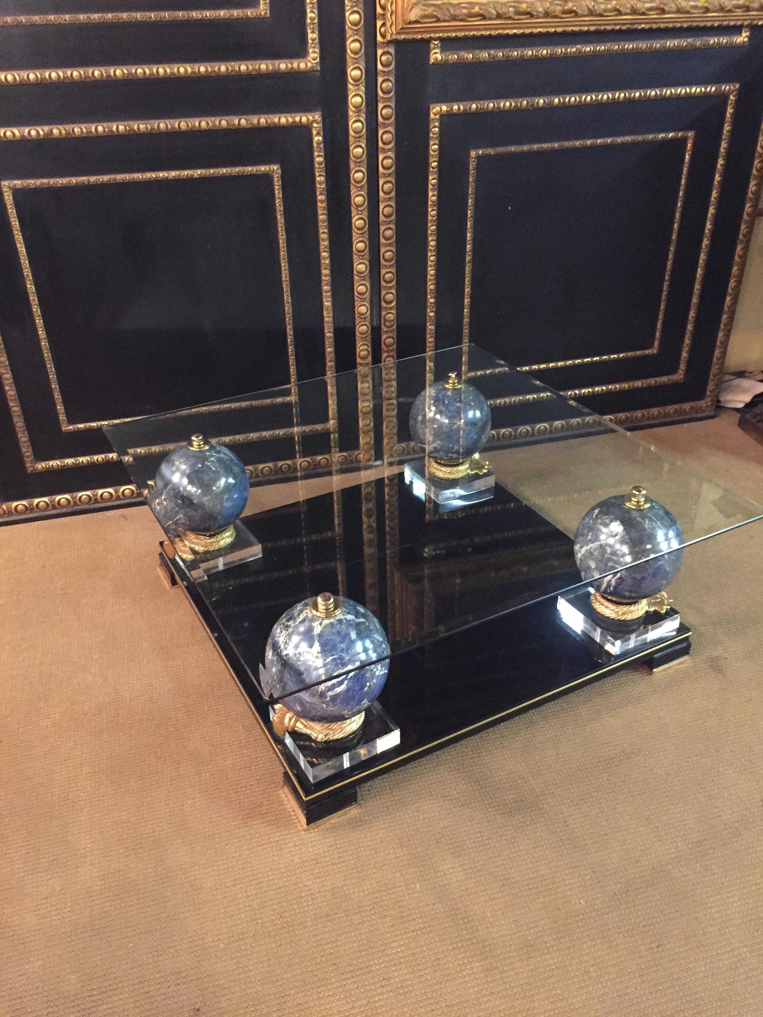 20th Century Luxury Design Living Room Table Ceramic Balls in Marble Look Acrylic with Brass