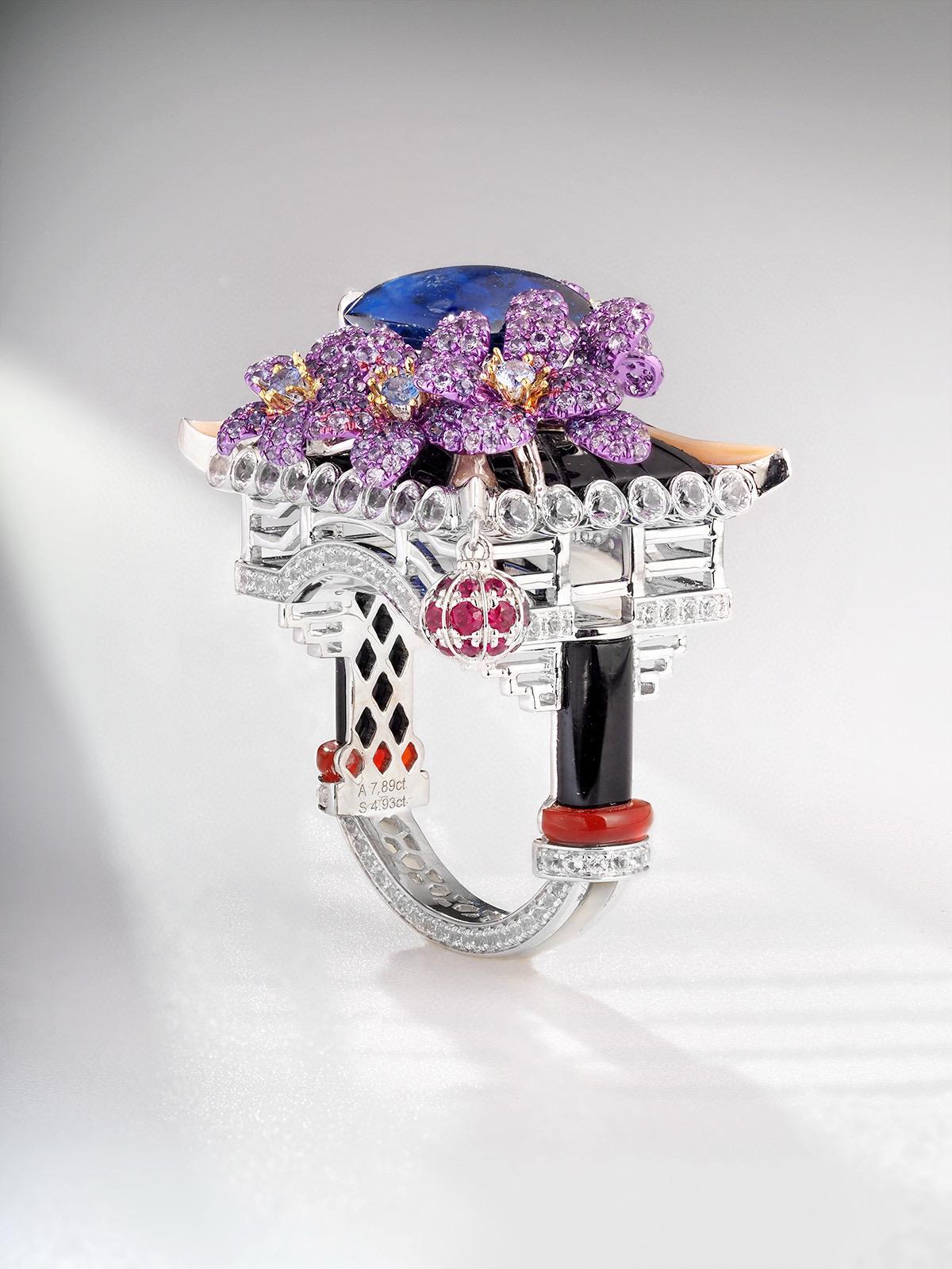 Luxury design sapphire ring royal blue 18k gold 16.96 Gram For Sale 1