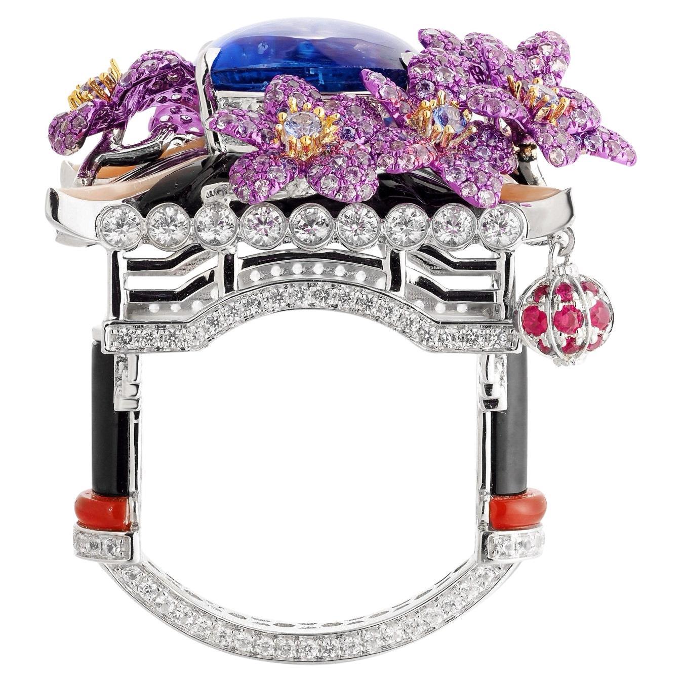 Luxury design sapphire ring royal blue 18k gold 16.96 Gram For Sale