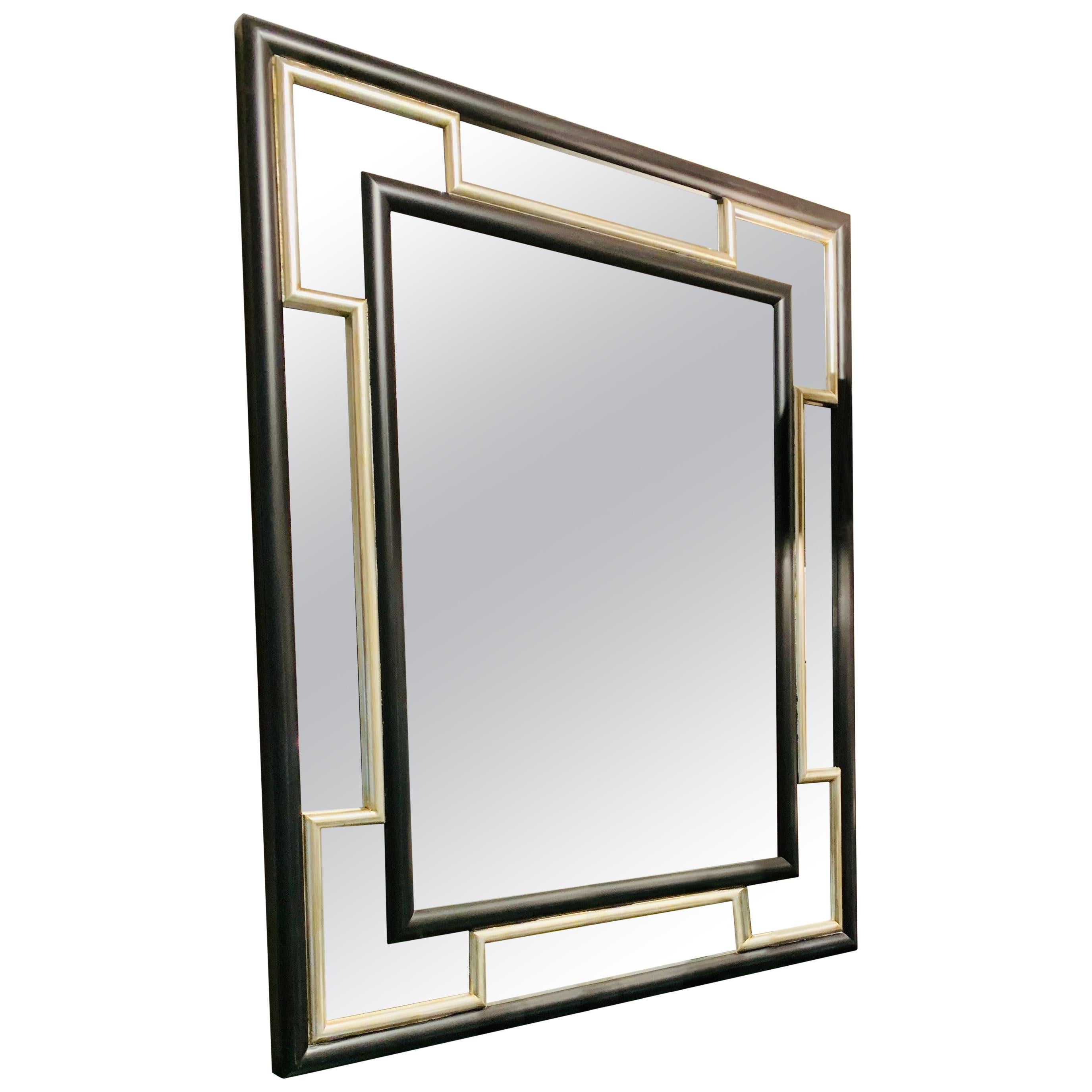 Miroir italien contemporain fabriqué à la main avec un cadre noir et argenté en vente