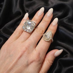 Luxury Diamond 14K (18K Custom) White Gold Duo Cushion Cut & Pear Halo Rings