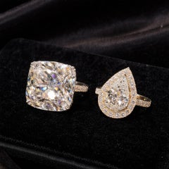 Luxury Diamond 14K (18K Custom) White Gold Duo Cushion Cut 
Pear Halo Rings