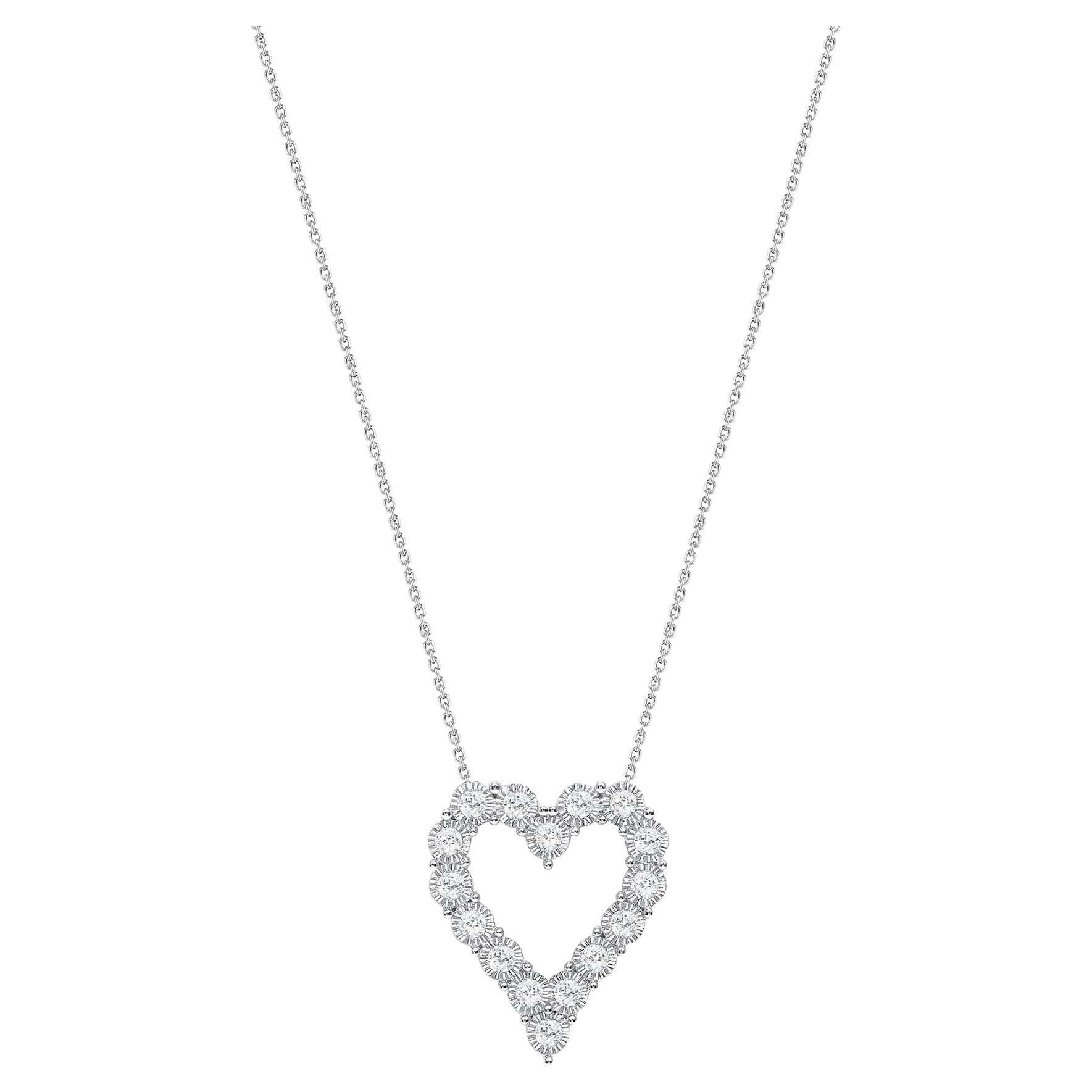Cushion Cut 14K White Gold Open Heart Diamond Necklace