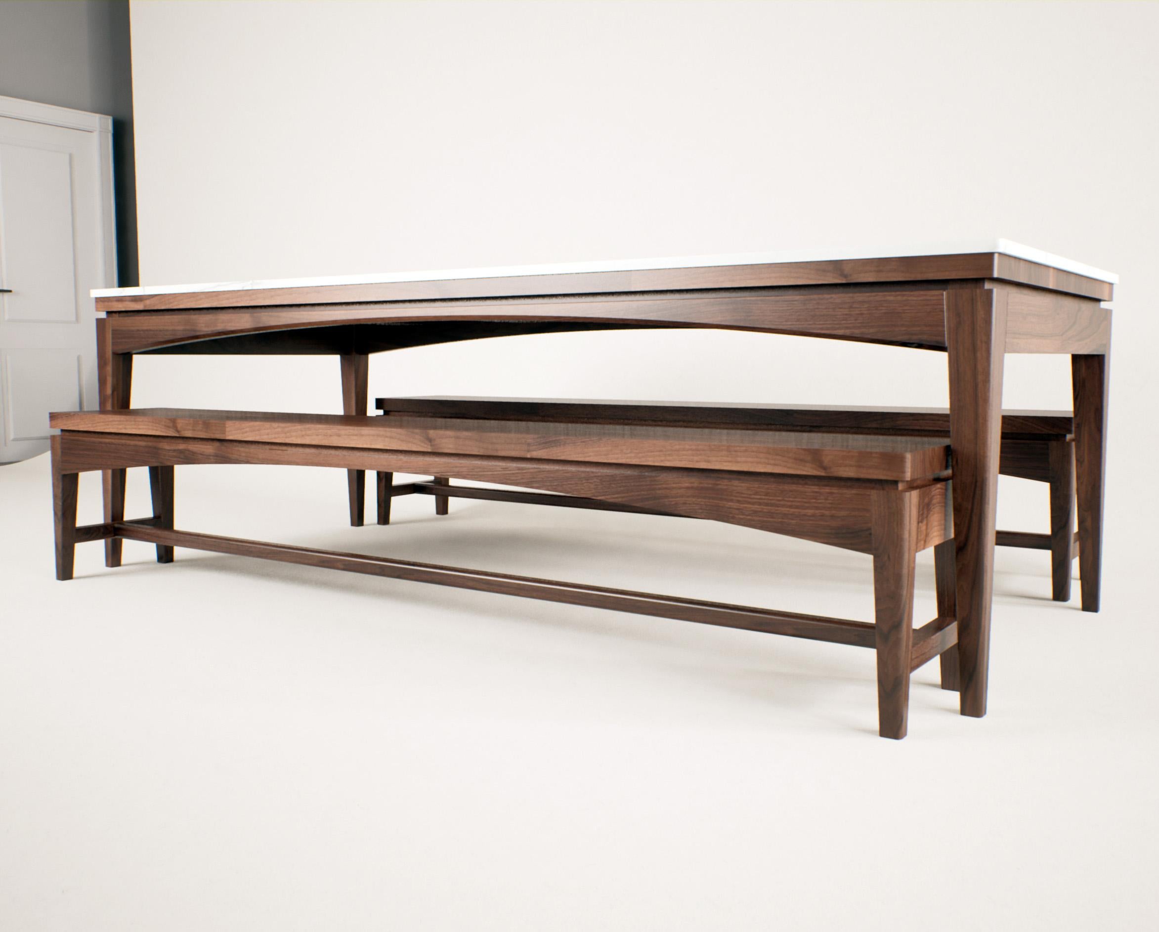 Huilé Ensemble de salle à manger de luxe avec table en porcelaine - Design Modernity avec bancs en noyer en vente