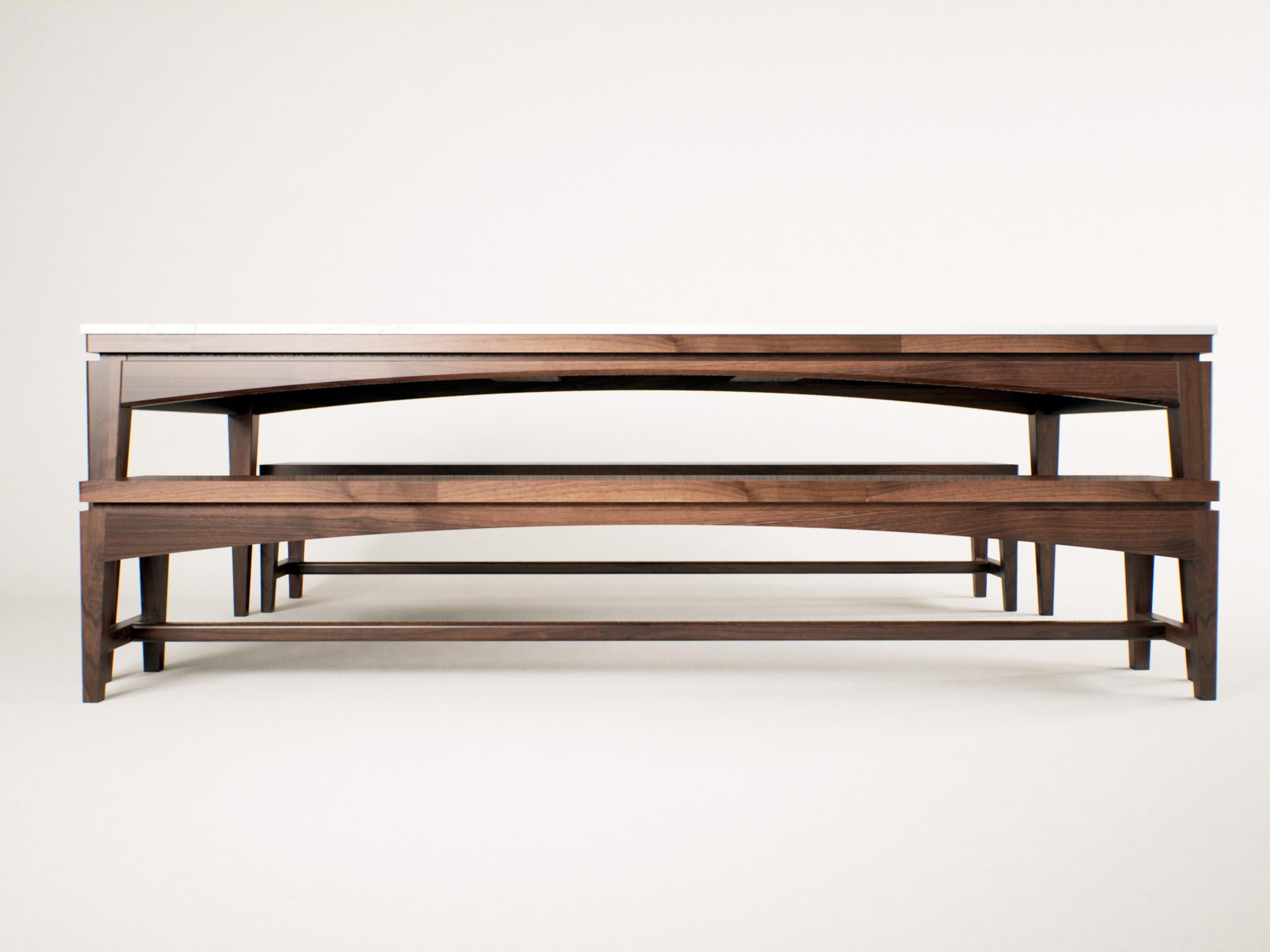 Noyer Ensemble de salle à manger de luxe avec table en porcelaine - Design Modernity avec bancs en noyer en vente
