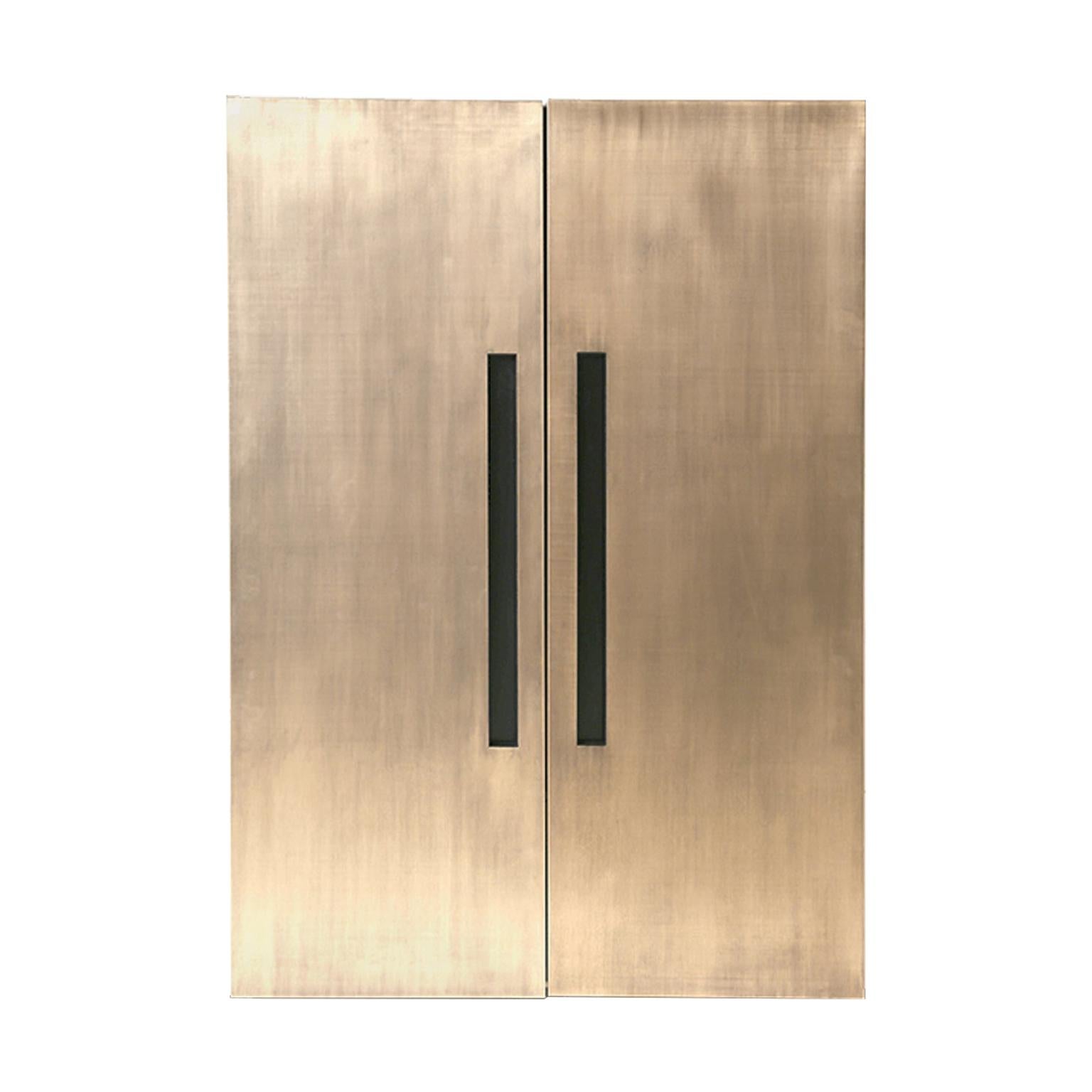 Contemporary Black Wine Bar Cabinet in Brushed Brass, Gold 