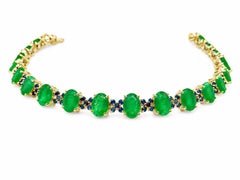 Luxury Emerald Sapphire Bracelet 14k Gold Emerald Sapphrie Accents 16 Ct Emerald
