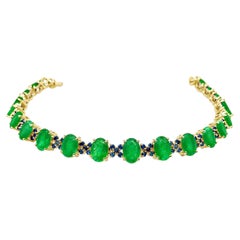 Luxury Emerald Sapphire Bracelet 14k Gold Emerald Sapphrie Accents 16 Ct Emerald