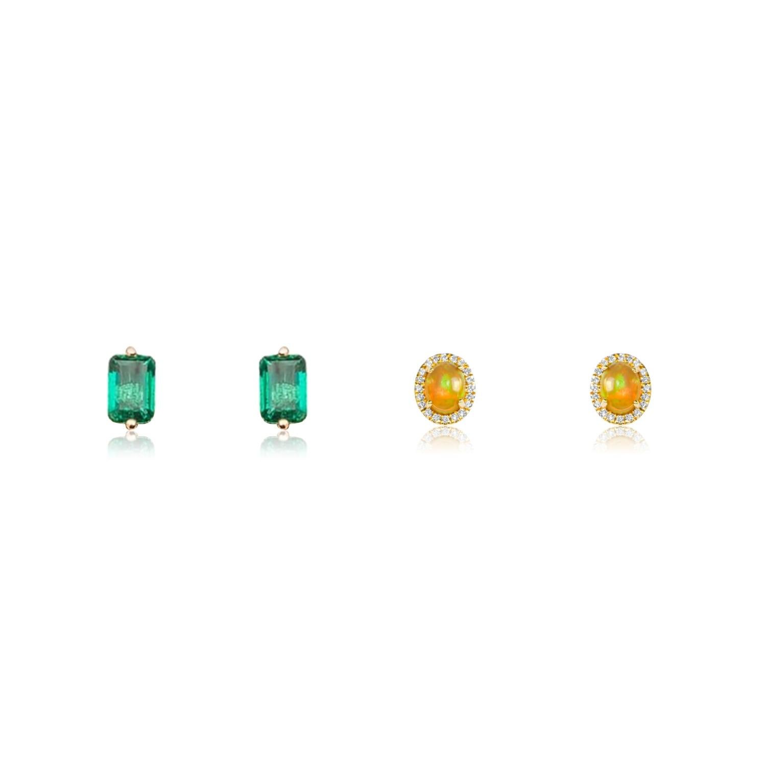 Women's or Men's Luxury Essentials Emerald and Diamond Stud Earrings For Sale