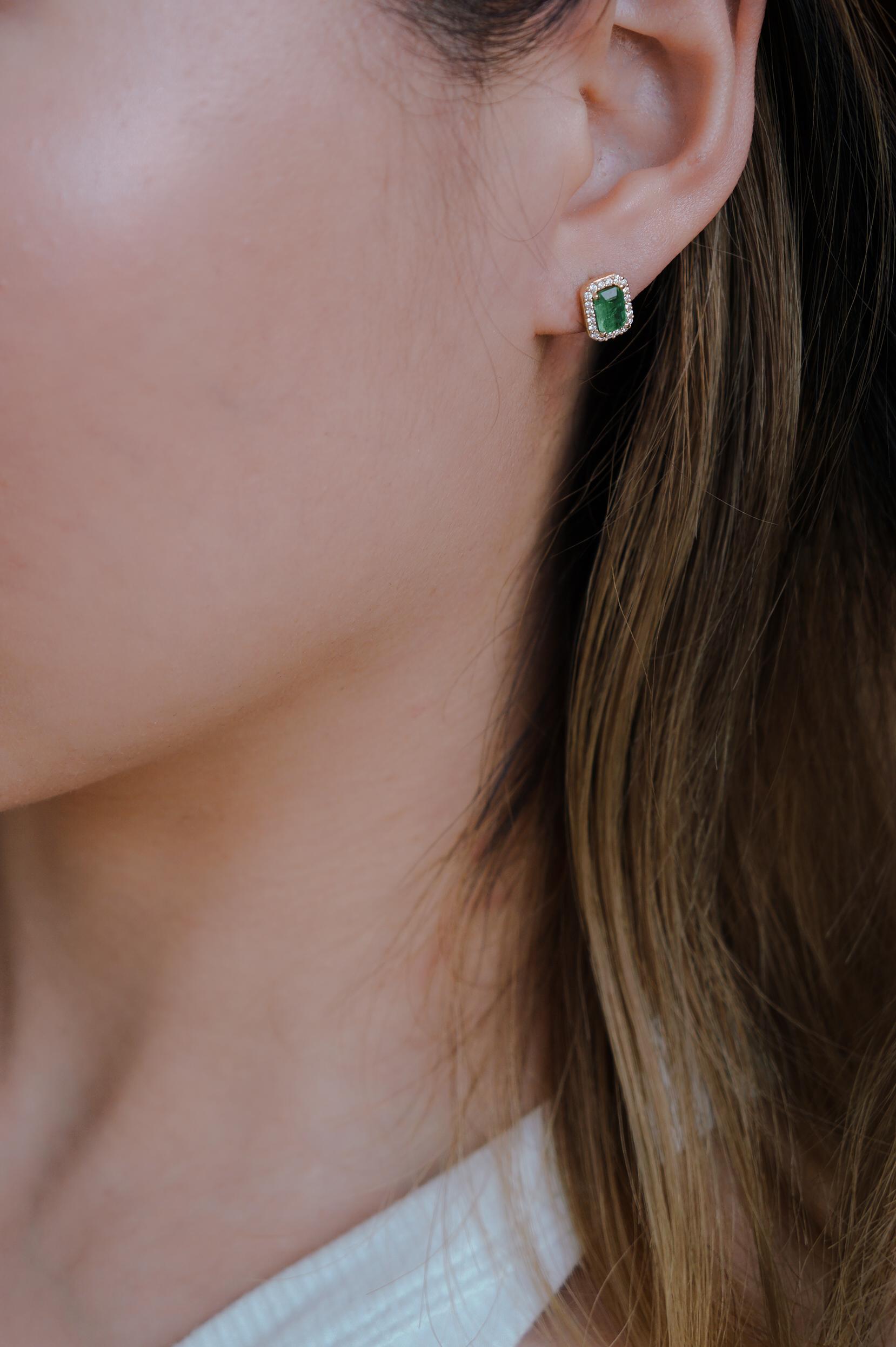 Emerald Cut Luxury Essentials Emerald and Diamond Stud Earrings For Sale
