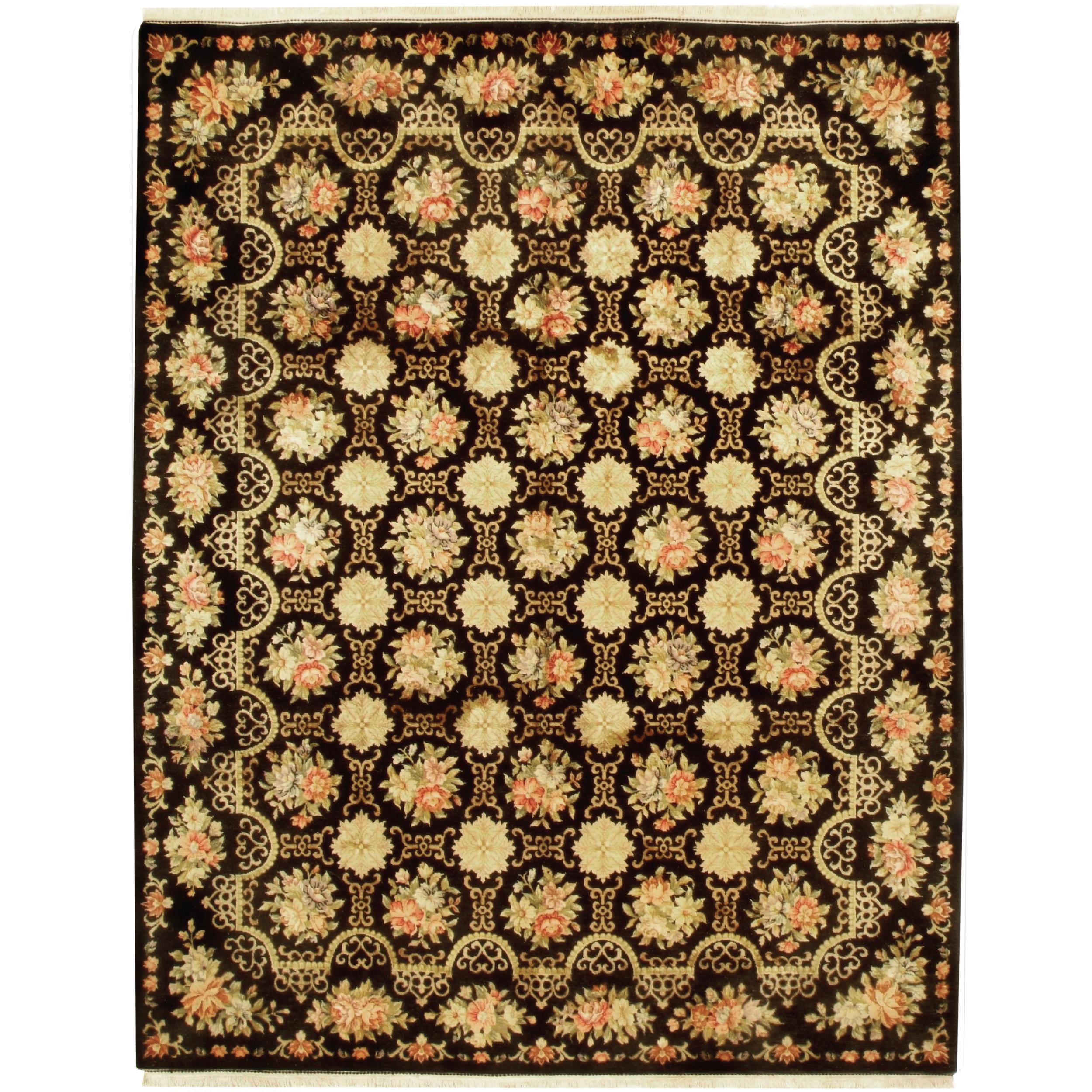 Noué à la main Tapis européen de luxe noué à la main Cambridge Black 10x14 en vente