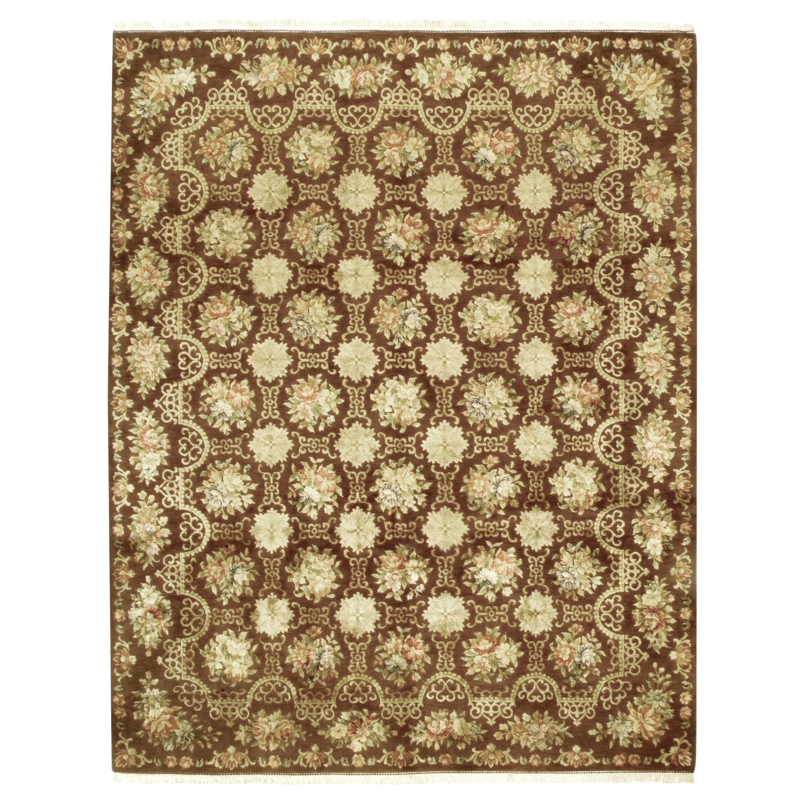 Luxury European Hand-Knotted Cambridge Brown 10x14 Rug For Sale