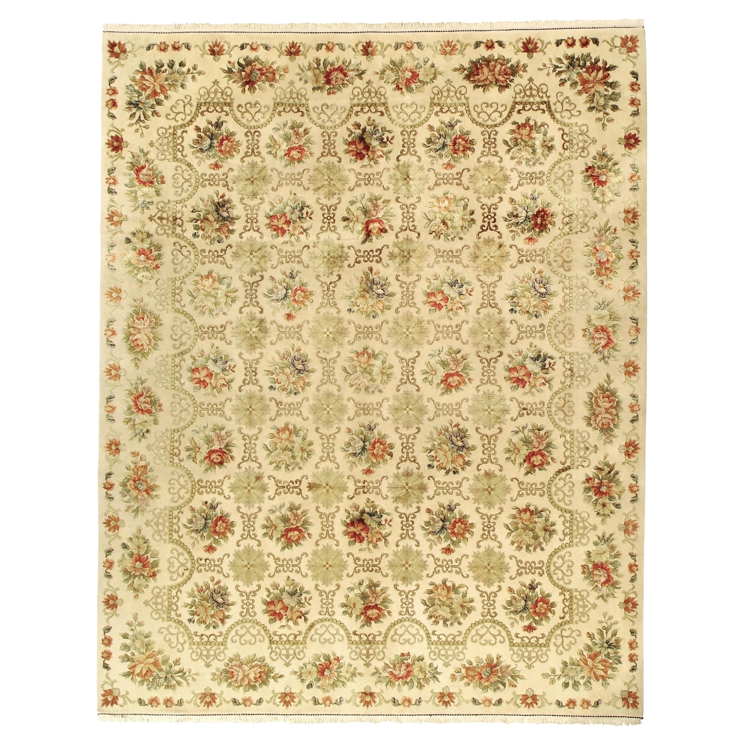 Luxury European Hand-Knotted Cambridge Ivory 12x15 Rug For Sale