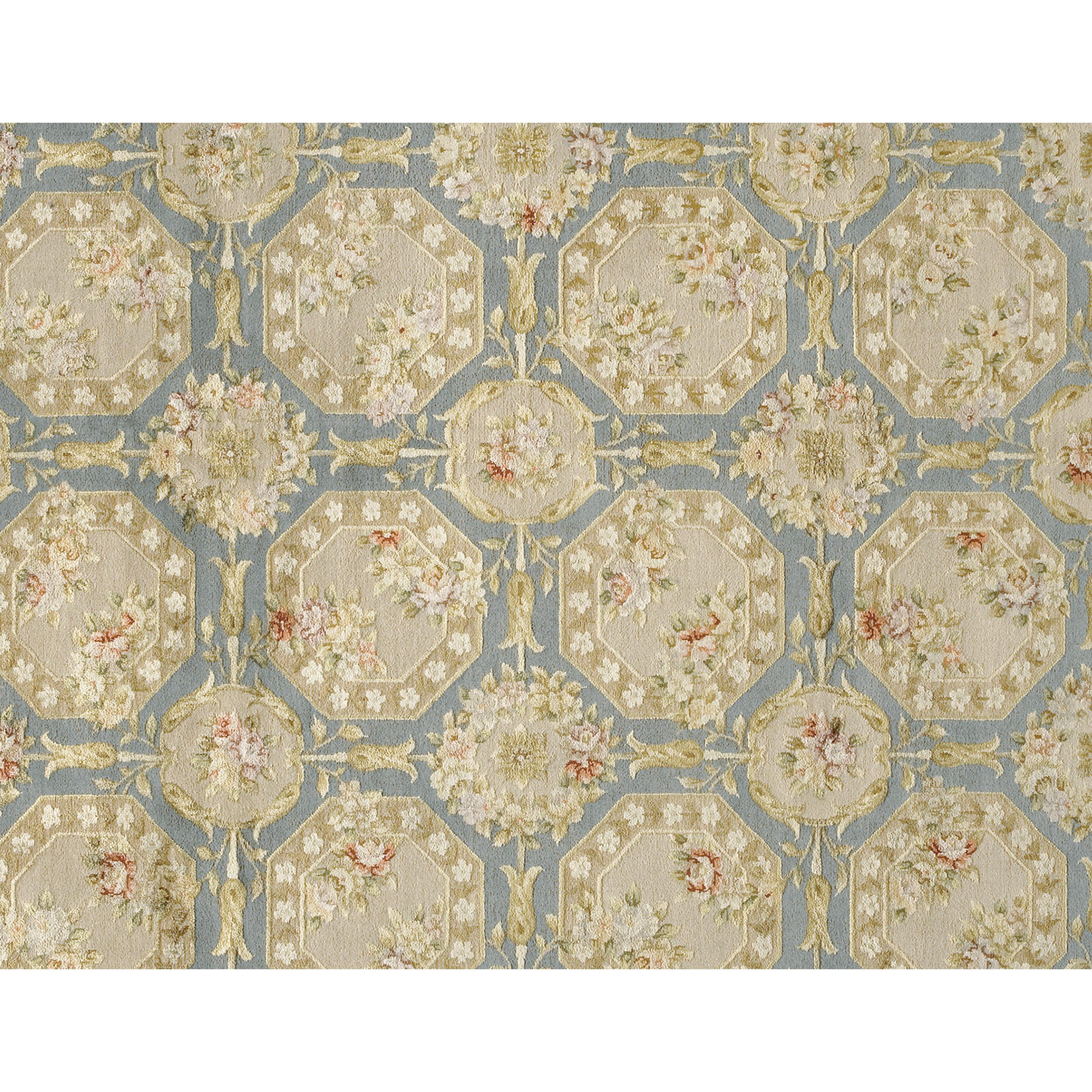 Aubusson Luxury European Hand-Knotted Fairfax Sterling & Cream 12x15 Rug For Sale