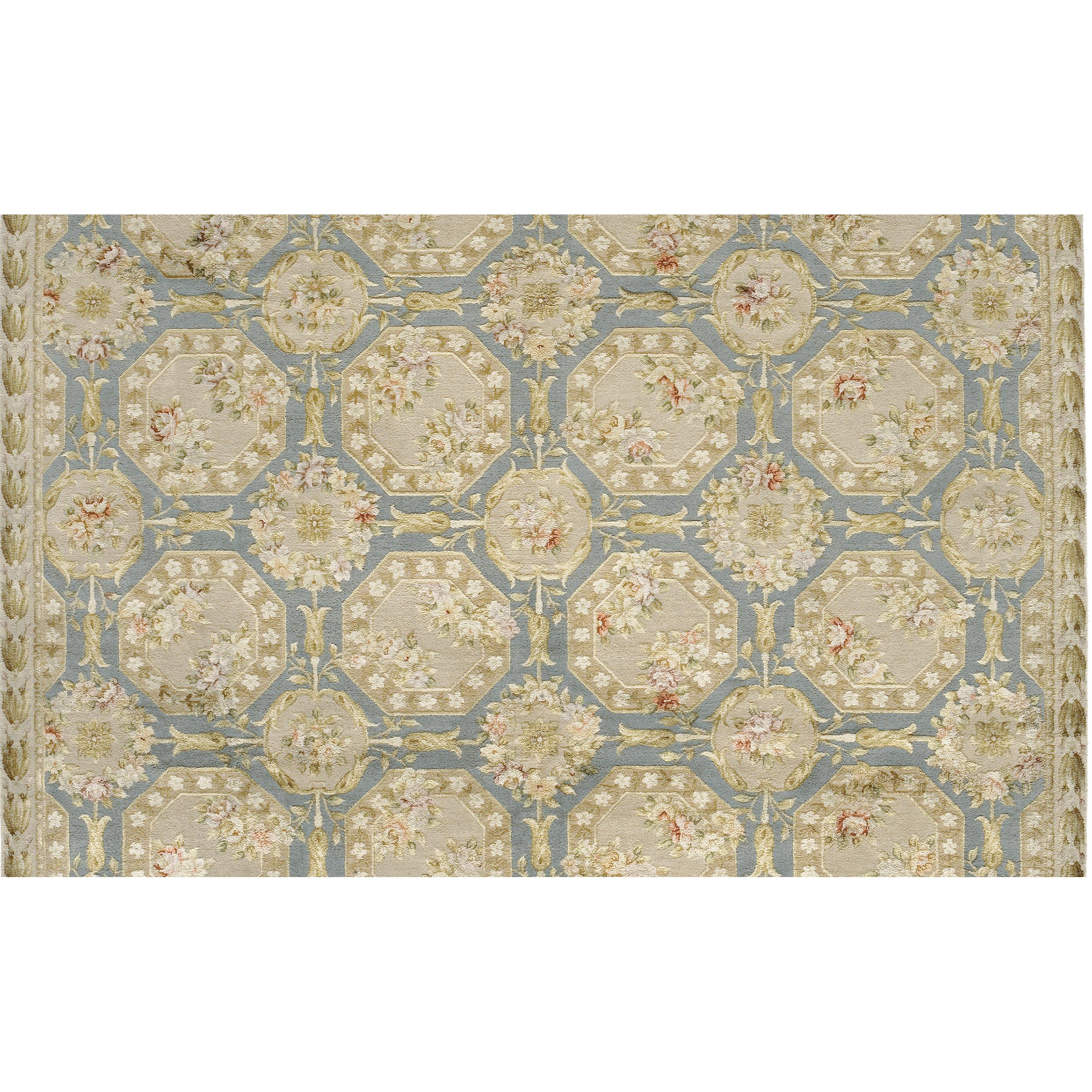 Chinese Luxury European Hand-Knotted Fairfax Sterling & Cream 12x15 Rug For Sale