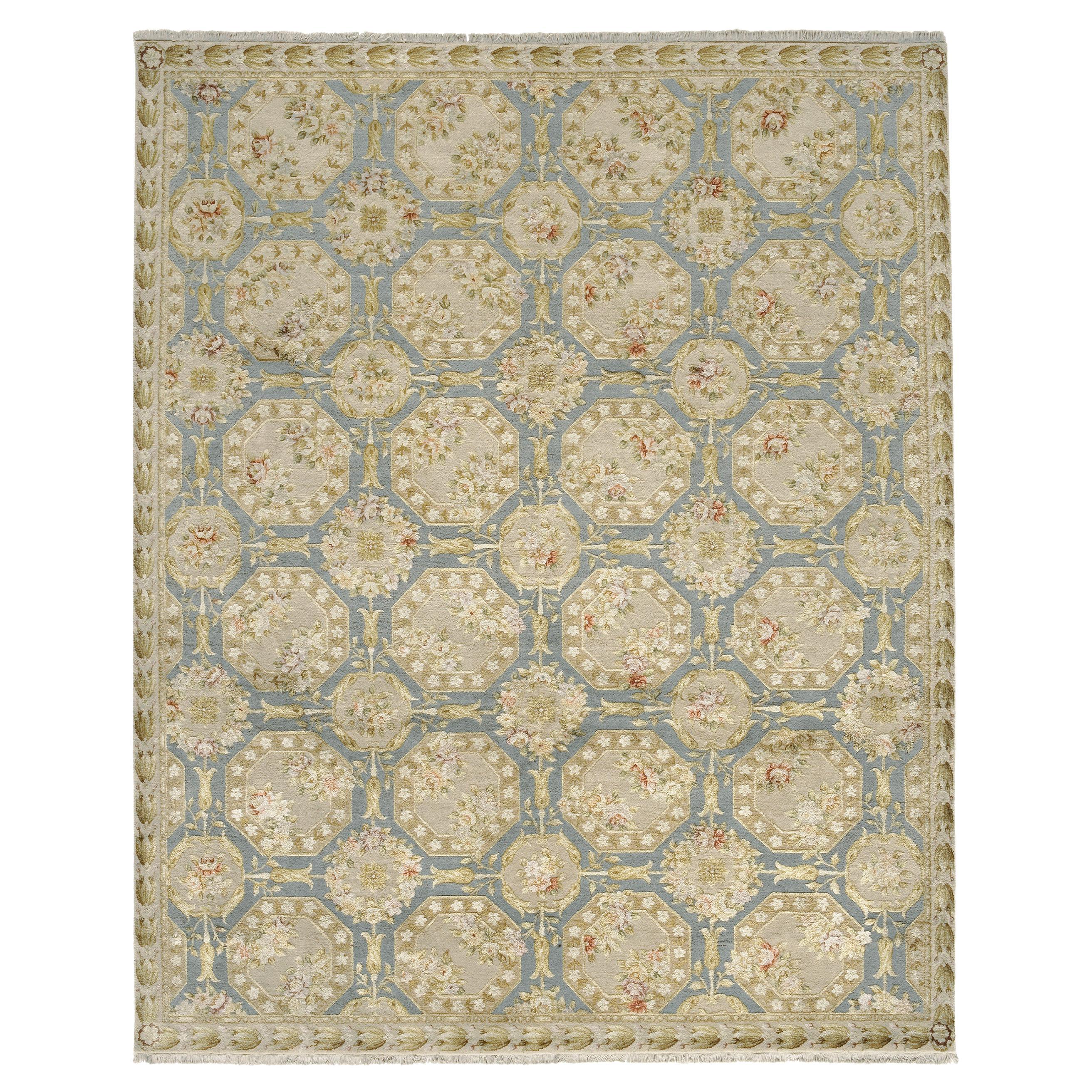 Luxury European Hand-Knotted Fairfax Sterling & Cream 12x15 Rug For Sale
