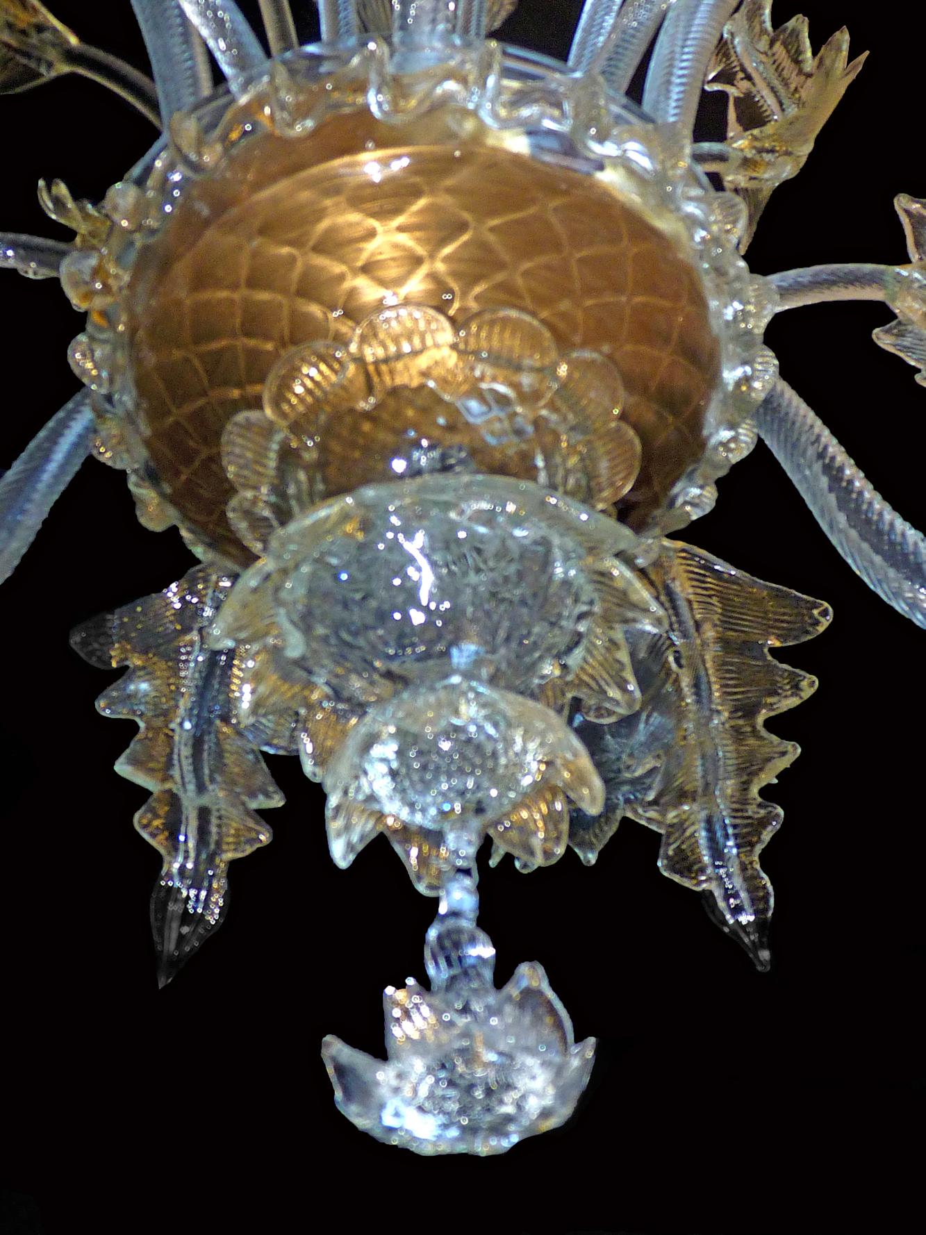 Luxury Fabiano Zanchi Italian Venetian Murano Gold Dusted Amber Glass Chandelier For Sale 4