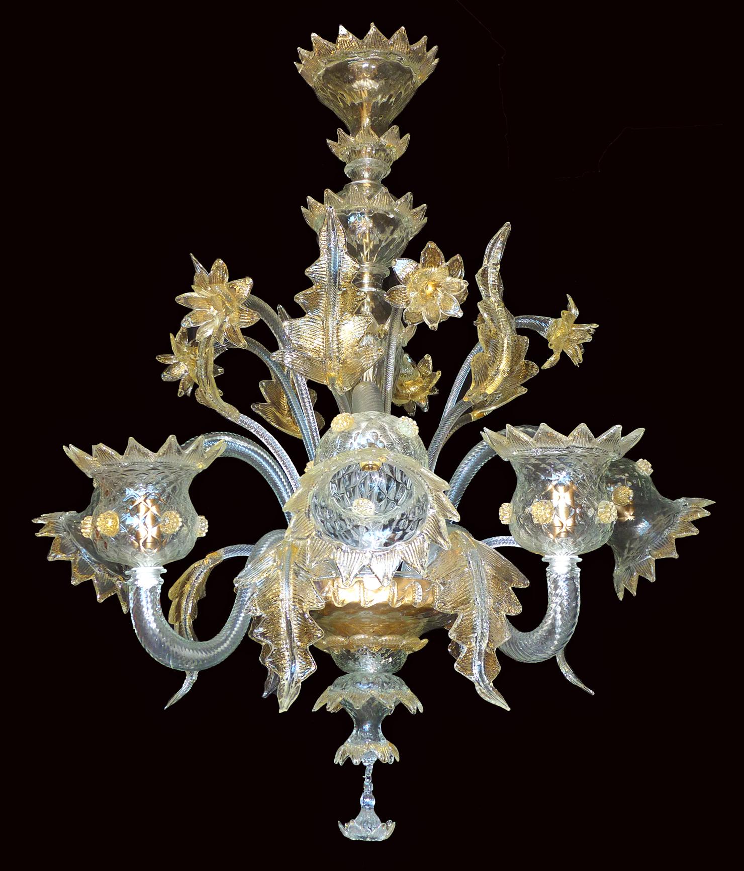 Hollywood Regency Luxury Fabiano Zanchi Italian Venetian Murano Gold Dusted Amber Glass Chandelier For Sale