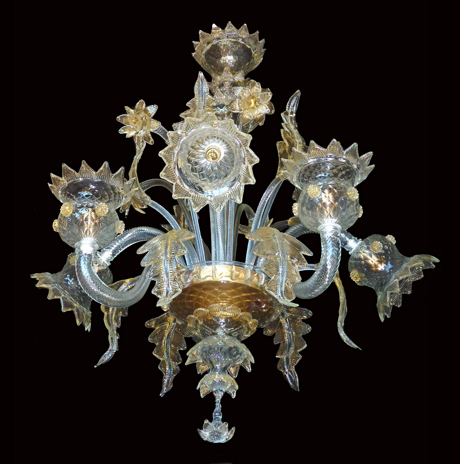 Gilt Luxury Fabiano Zanchi Italian Venetian Murano Gold Dusted Amber Glass Chandelier For Sale