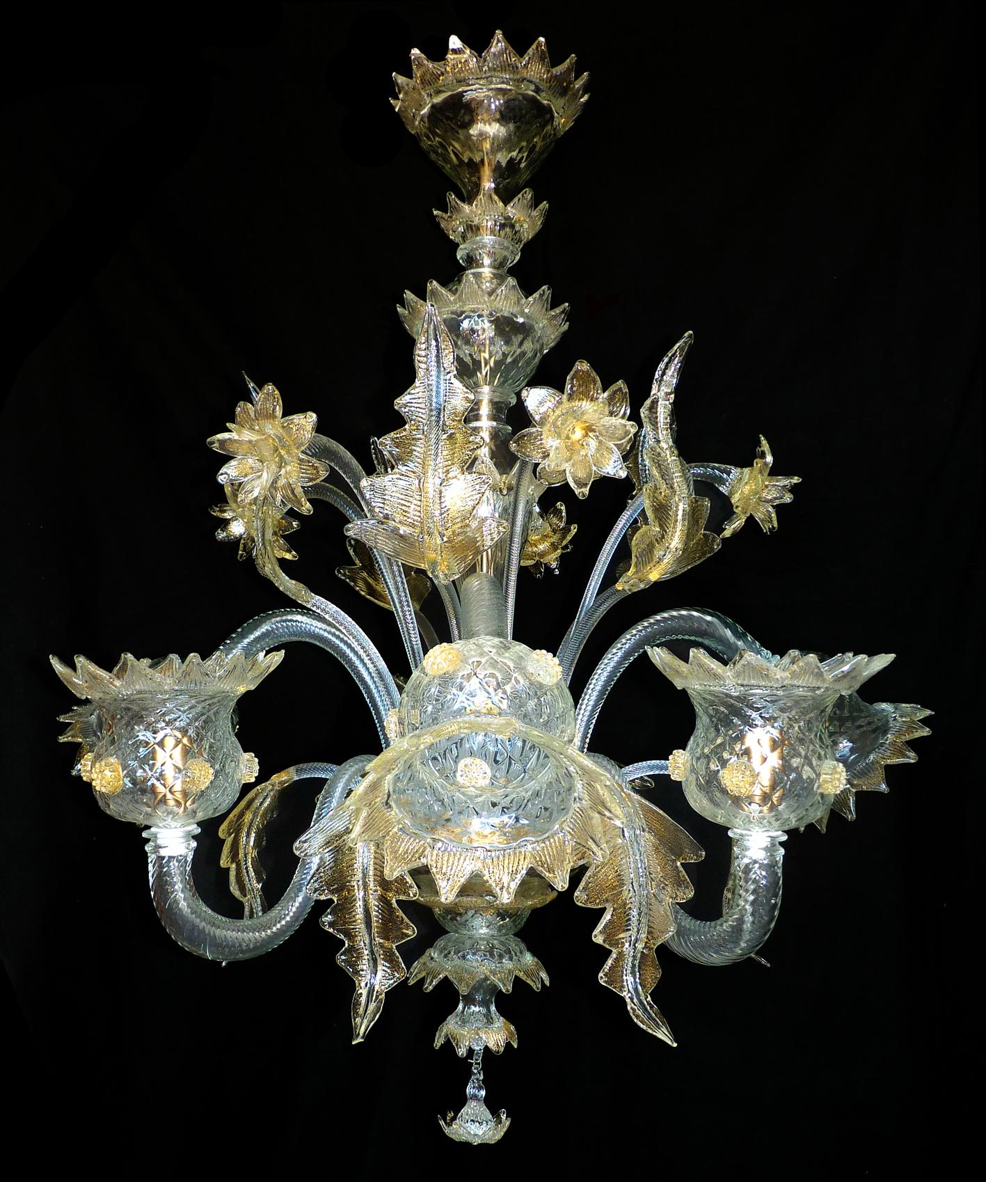 20th Century Luxury Fabiano Zanchi Italian Venetian Murano Gold Dusted Amber Glass Chandelier For Sale