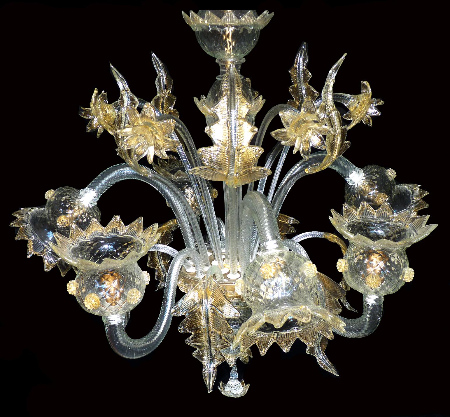 Luxury Fabiano Zanchi Italian Venetian Murano Gold Dusted Amber Glass Chandelier For Sale 1