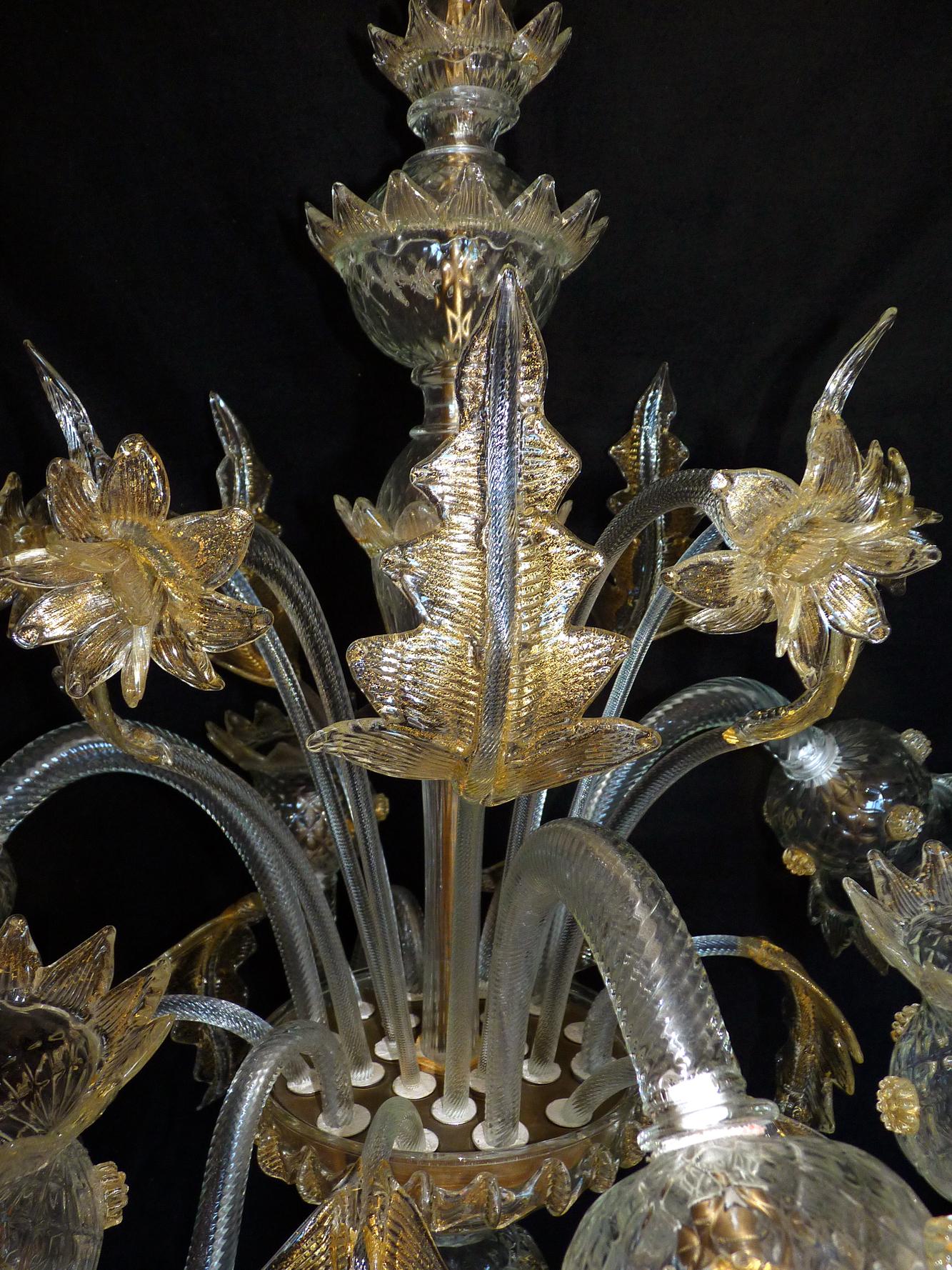 Luxury Fabiano Zanchi Italian Venetian Murano Gold Dusted Amber Glass Chandelier For Sale 3