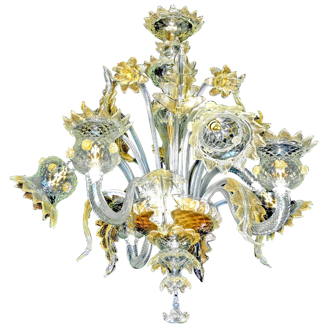 Luxury Fabiano Zanchi Italian Venetian Murano Gold Dusted Amber Glass Chandelier