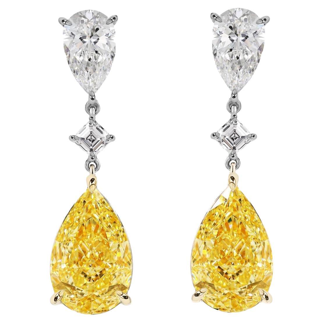 Luxury Fancy Light Yellow Diamond Pear Drop Earrings 10.24ct - Merkaba Jewelry