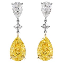 Luxury Fancy Light Yellow Diamond Pear Drop Earrings 10.24ct - Merkaba Jewelry