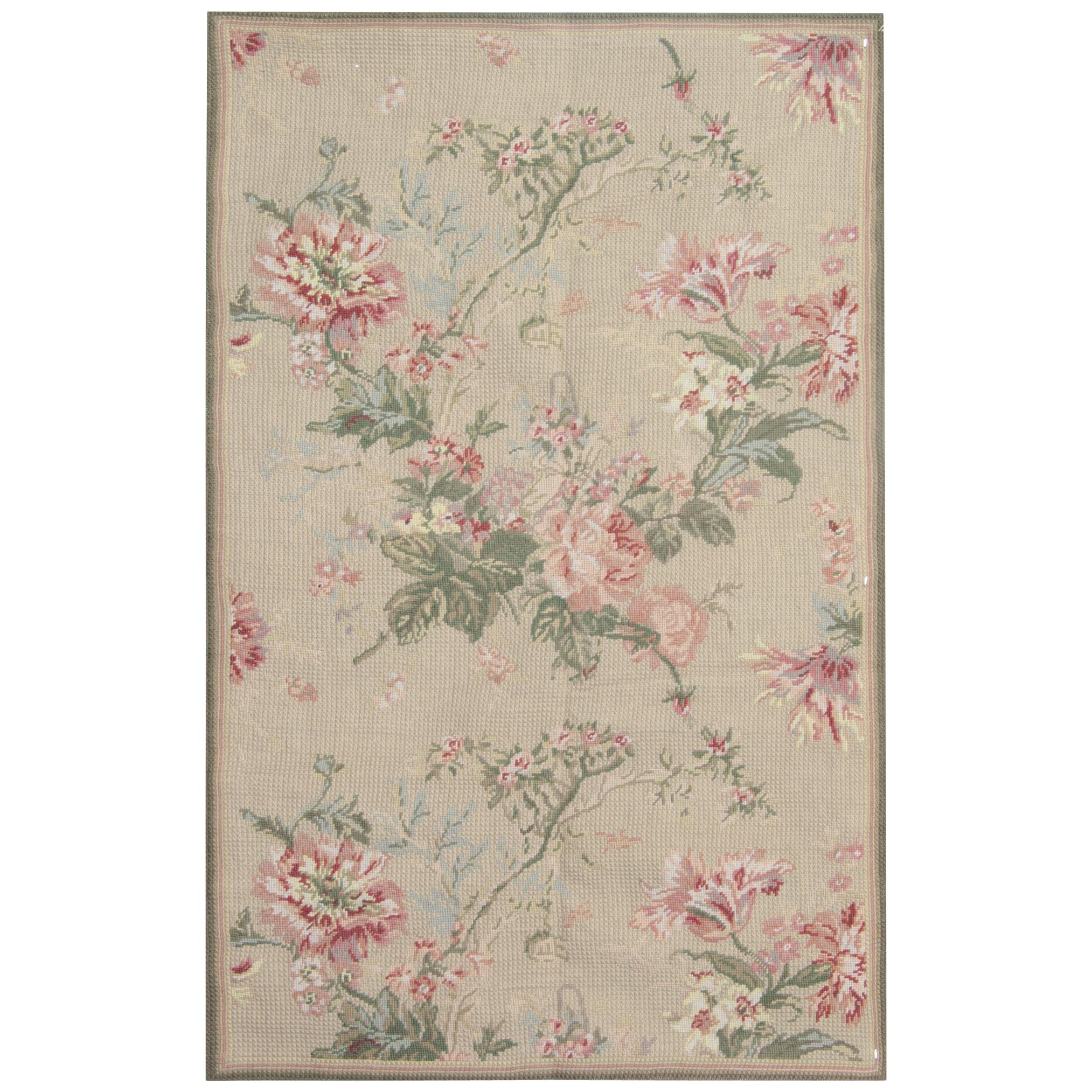 Hand Made Carpet, Floral Aubusson Style Rugs, Needlepoint Carpet Flat-Weave Rug