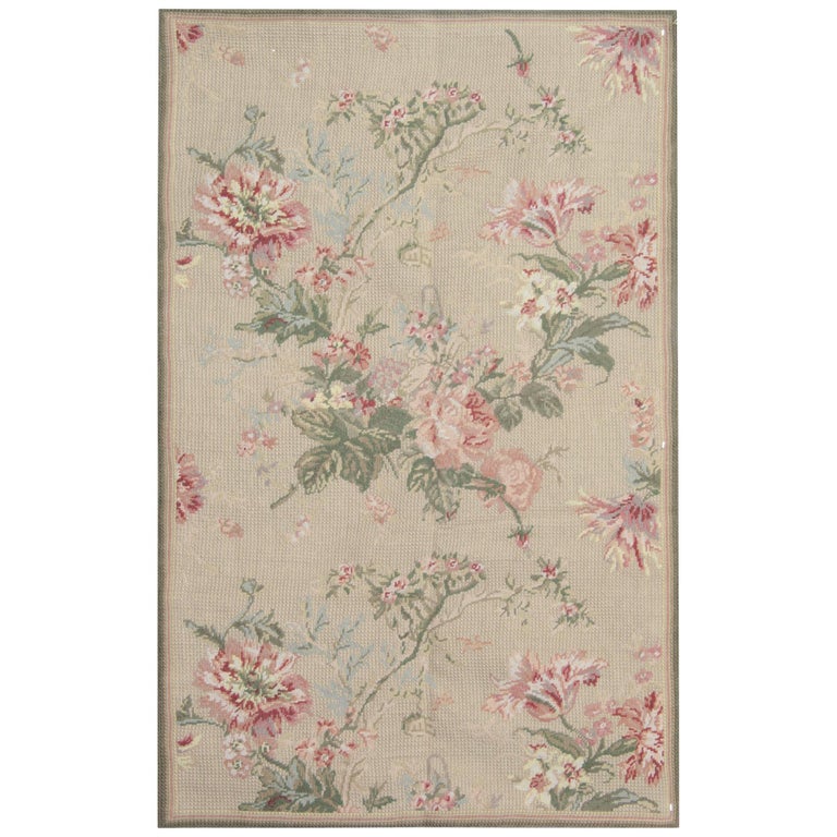Luxury Floral Medallion Aubusson Rugs, Needlepoint Carpet FlatWeave