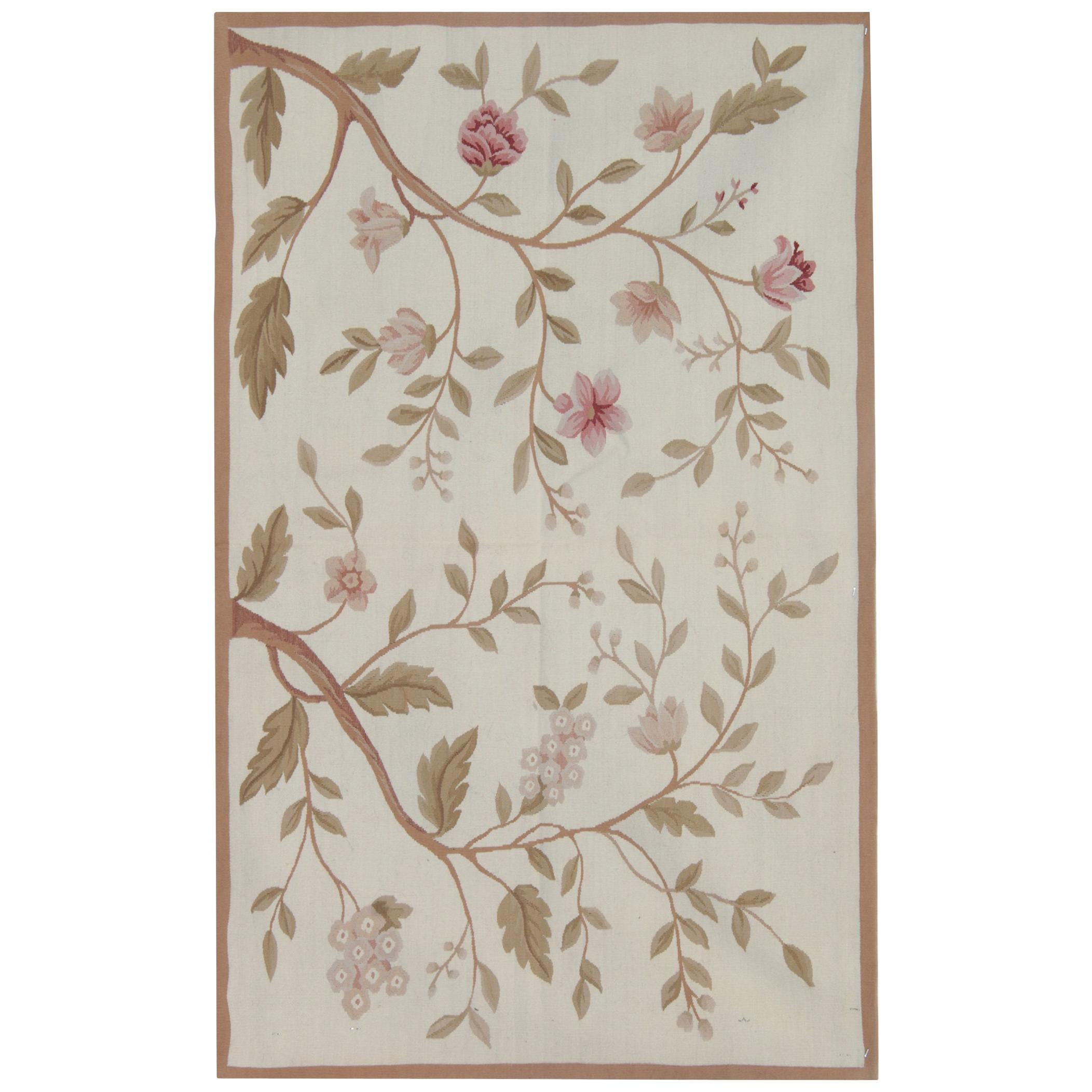 Hand Made Carpet, Floral Aubusson Style Rugs Beige Needlepoint Oriental Rugs