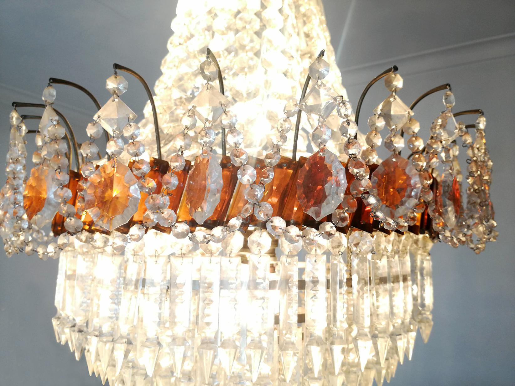 Luxury French Empire Regency Louis XV Amber Crystal Chandelier w Crystal Garland For Sale 6
