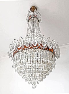 Luxury French Empire Regency Louis XV Amber Crystal Chandelier w Crystal Garland