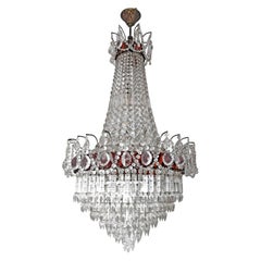 Antique Luxury French Empire Regency Louis XV Amber Crystal Chandelier w Crystal Garland