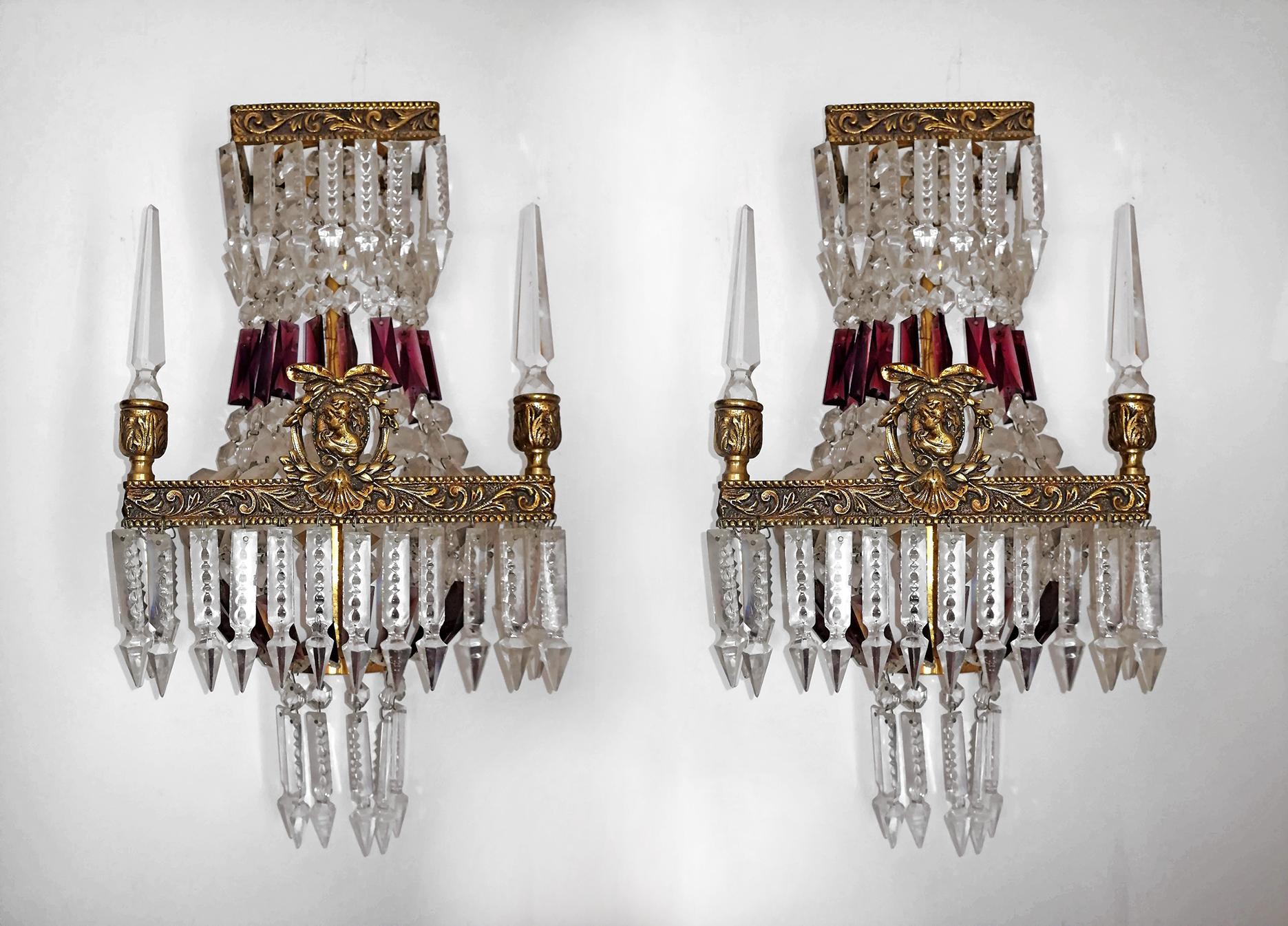 Luxury French Empire Regency Louis XV Purple Crystal Obelisks Bronze Chandelier For Sale 6