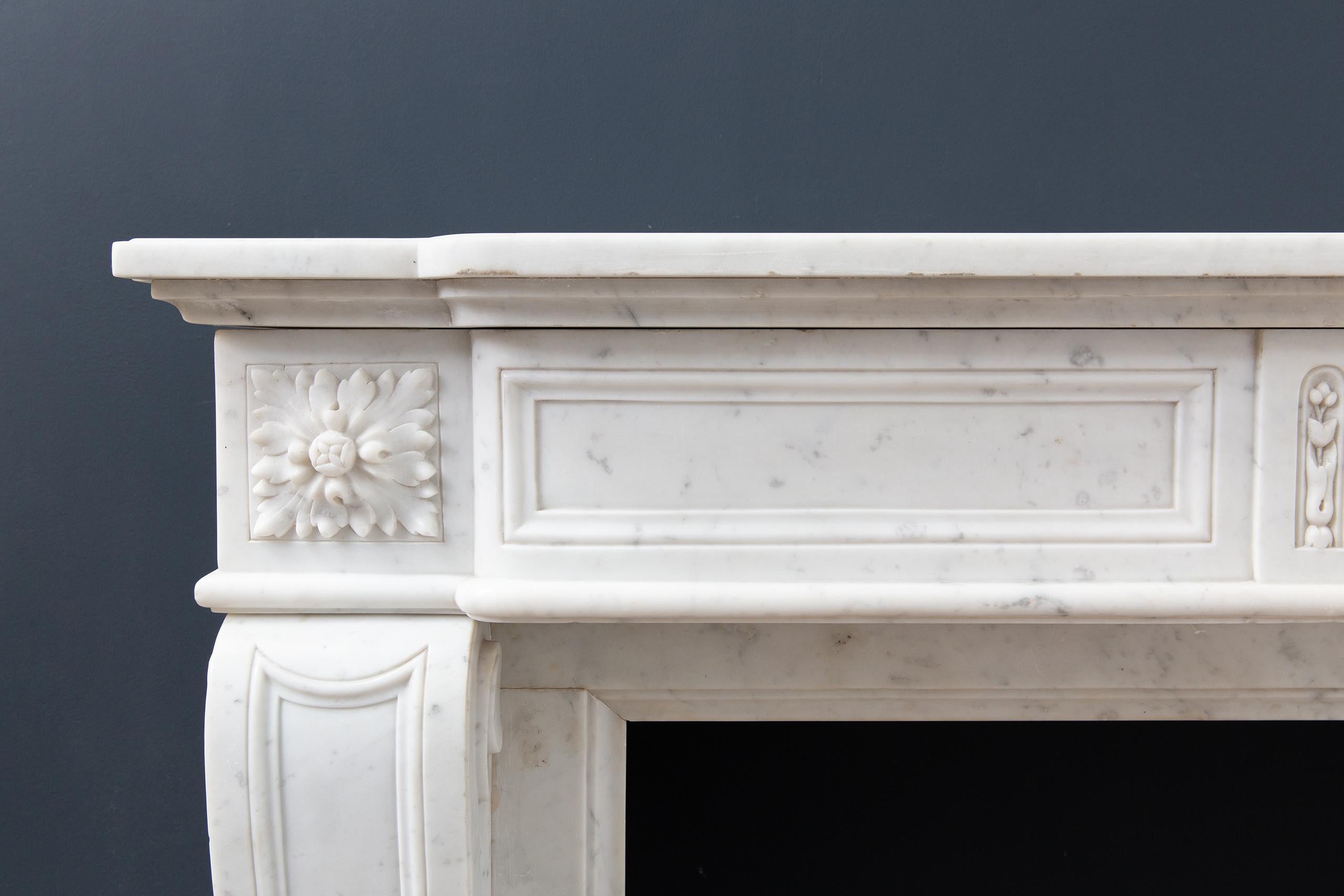 19th Century Luxury French Louis XVI Carrara Marble Antique Fireplace Surround For Sale