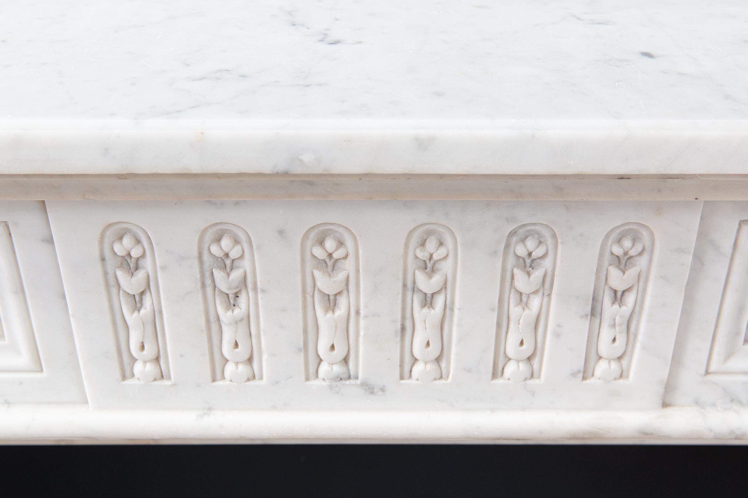 Luxury French Louis XVI Carrara Marble Antique Fireplace Surround For Sale 4