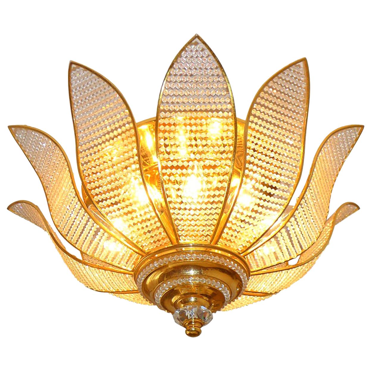 Luxury Gilt Sunburst Hollywood Regency 10-Light Chandelier in Acrylic & Crystal