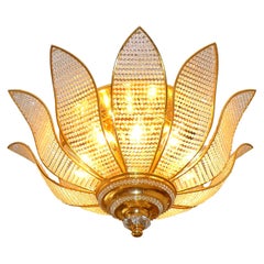 Luxury Gilt Sunburst Hollywood Regency Palmtree 10-Light Crystal Chandelier