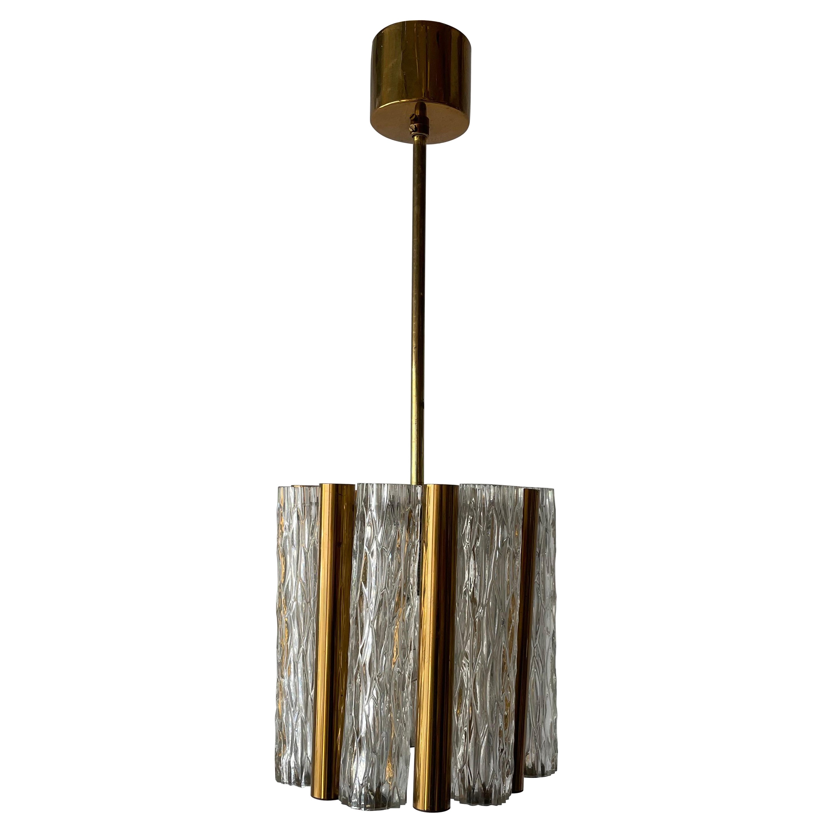 Luxury Glass and Brass Chandelier by Kaiser Leuchten, 1950s, Germany For Sale